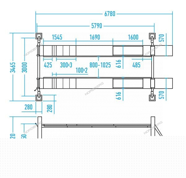 Подъемник 4х-стоечный 5т, c ручной траверсой 3т N433, 380В для сход-развала (серый)