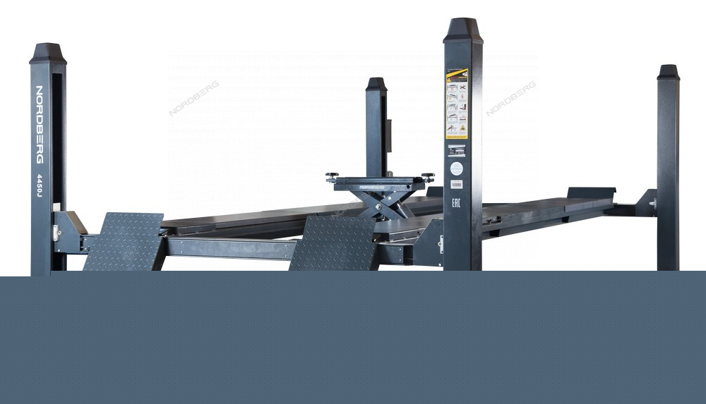 Подъемник четырехстоечный 5 т, с пневмогидравлической траверсой 3 т N433A, для сход-развала, серый