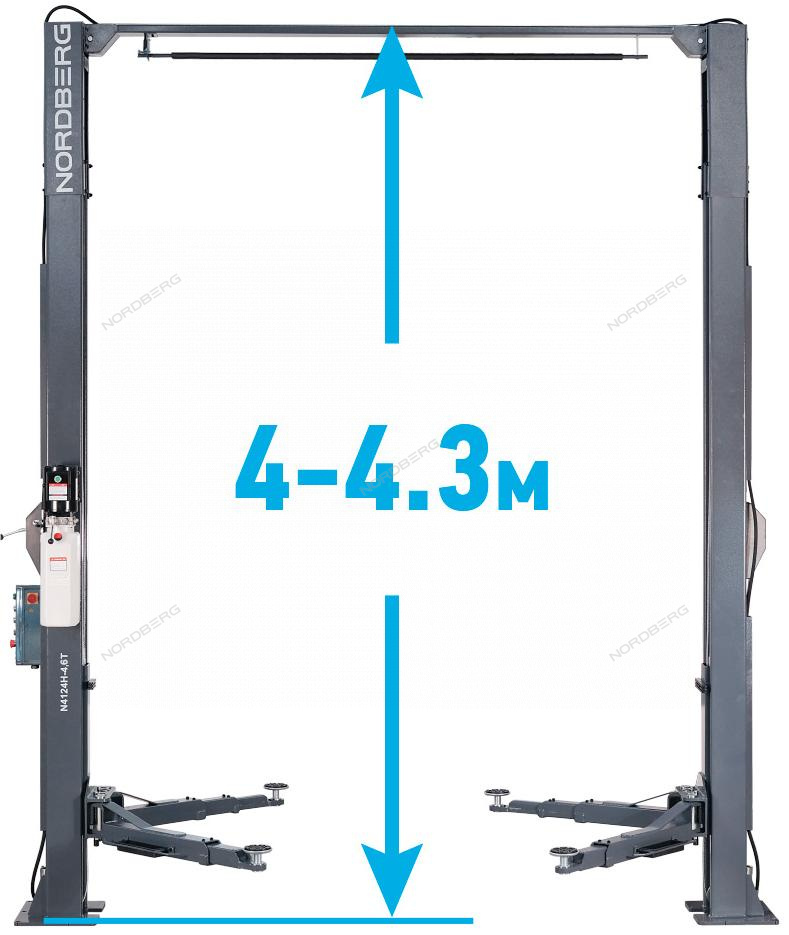 Подъемник двухстоечный 4,5 т, верхняя синхронизация, с электростопорами, 380 В