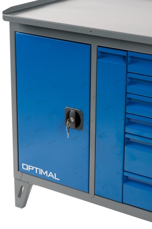 Верстак слесарный двухтумбовый, 7 синих ящиков (RAL 7012/5005)