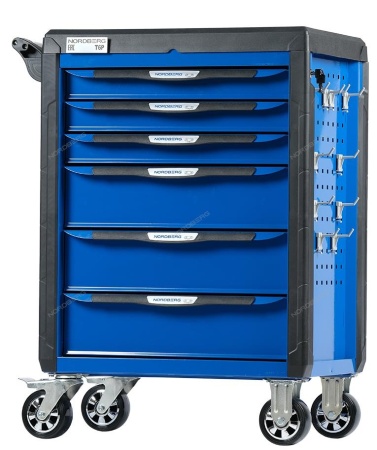 Тележка инструментальная, 6 выдвижных ящиков, с системой защиты от опрокидывания, синяя