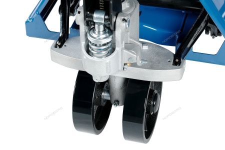 Тележка складская гидравлическая короткая 2,5 т, усиленная, с ПУ колесами