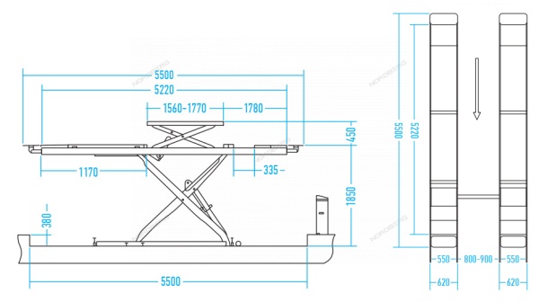 Подъемник ножничный для сх-разв 5,5т, 380В, 2 уровня, синий