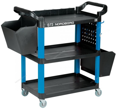 Тележка инструментальная, 3 пластиковые полки, синяя
