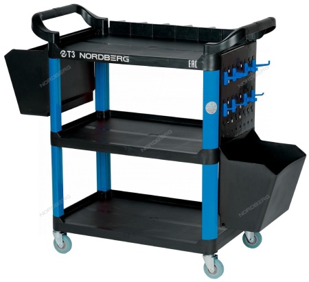 Тележка инструментальная, 3 пластиковые полки, синяя
