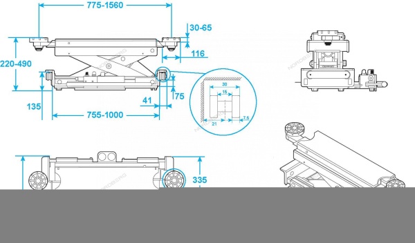 Траверса с ручным приводом, 2 т для подъемников N634, 4445J, 4450J, синяя