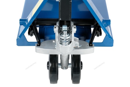 Тележка складская гидравлическая 2,5 т, усиленная, с резиновыми колесами (ПРОСЛЕЖИВАЕМАЯ)