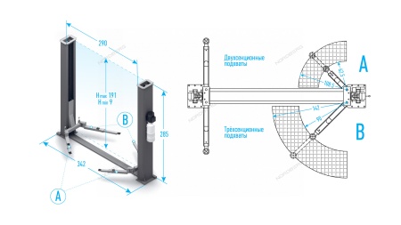 Подъемник двухстоечный 4 т, 380 В, синий