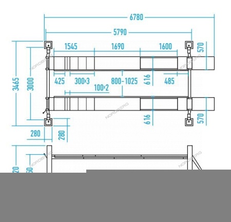 Подъемник 380V 4х стоечный 5т, c ручной траверсой 3т, 380В (Серый)