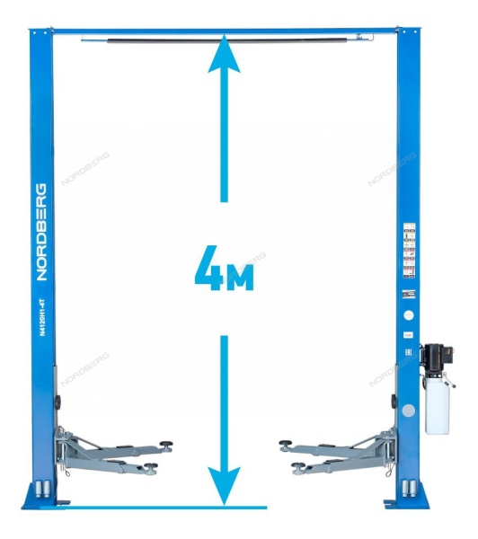 Подъемник двухстоечный 4 т, верхняя синхронизация, H=4 м, 220 В, синий
