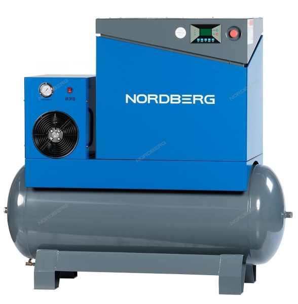 Компрессор винтовой, 7,5 кВт, 10 бар, 900 л/мин, ресивер 350 л, осушитель