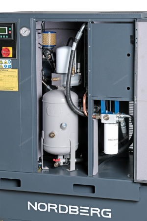 Компрессор винтовой, 15 кВт, 2100 л/мин, 10 бар, ресивер 500 л, осушитель