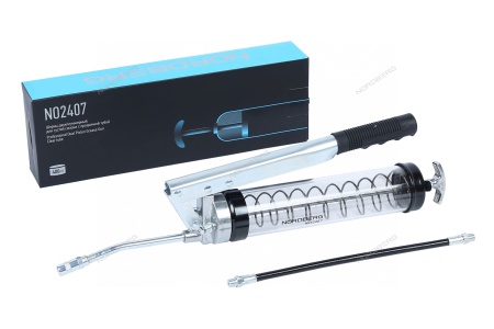 Шприц двухплунжерный для густой смазки с прозрачной тубой, 400 мл