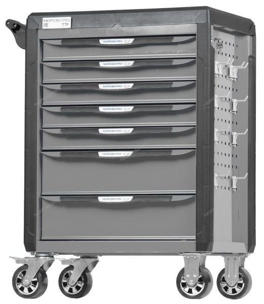 Тележка инструментальная, 7 выдвижных ящиков, с системой защиты от опрокидывания, серая