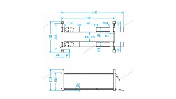 Подъемник четырехстоечный 5 т, без траверсы, для сход-развала, механическое снятие, серый