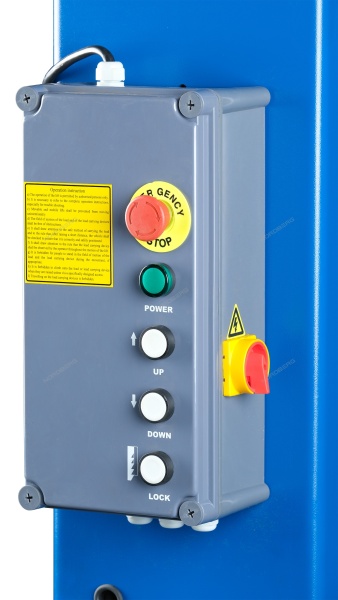 Подъемник двухстоечный 4 т, верхняя синхронизация, с электростопорами, H=3,6 м, 380 В, синий