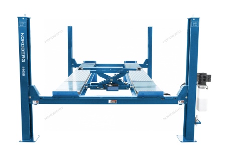 Подъемник четырехстоечный 6,5 т, c пневмогидравлической траверсой N433BA, для сход-развала, синий
