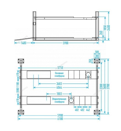 Подъемник четырехстоечный 7 т, с ручной траверсой 3 т N434, для сход-развала, синий
