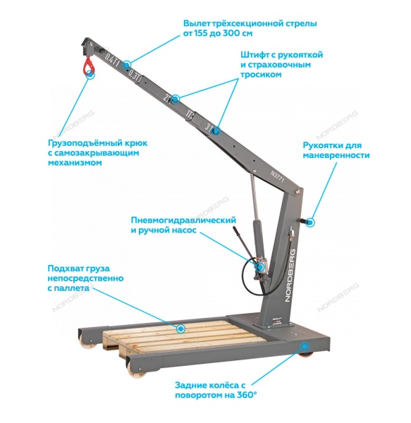 Кран пневмогидравлический грузовой, 3 т, усиленный