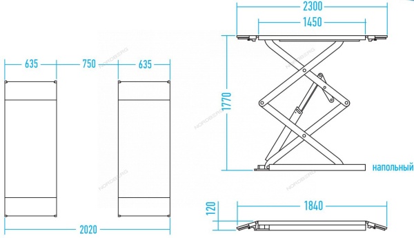 Подъемник ножничный низкопрофильный 3,0т 220В