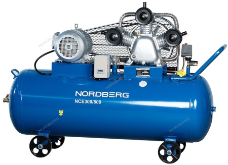 Компрессор трехпоршневой, ременной, чугунная головка, 380 В, ресивер 300 л, 800 л/мин