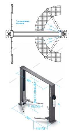 Подъемник двухстоечный 4,5 т, верхняя синхронизация, 380 В, серый