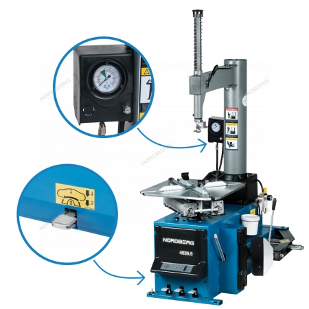 Станок шиномонтажный 220V п/автомат, односкоростн, подкачка педалью, зажимы 13-26", усил отжим (сини