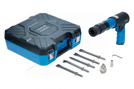 Пневмозубило 250 мм, с комплектом насадок и быстросъемным держателем в кейсе