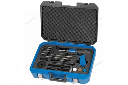 Пневмозубило усиленное 234 мм, с комплектом насадок и быстросъемным держателем в кейсе, 20 предметов