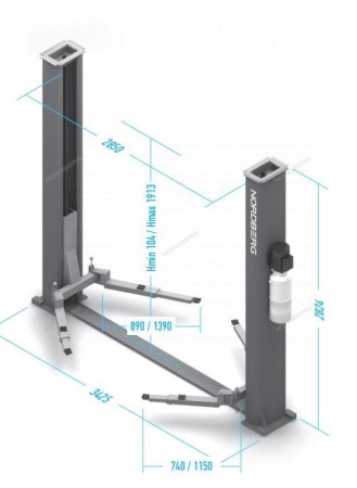 Подъемник двухстоечный 4 т, асимметричный, 380 В