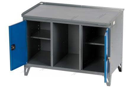 Верстак слесарный трехтумбовый, 2 синие створки (RAL 7012/5005)