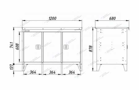 Верстак слесарный трехтумбовый, 2 синие створки (RAL 7012/5005)