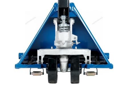 Тележка складская гидравлическая с низким подхватом 1 т, с ПУ колесами