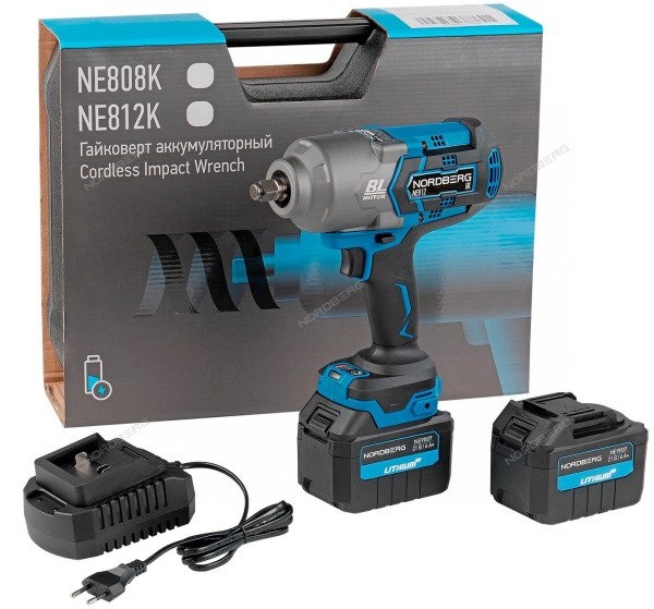 Гайковерт аккумуляторный, 1/2", 20 В, 1700 Нм, 2 аккумулятора 6A и зарядное устройство, в кейсе