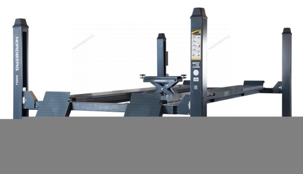 Подъемник четырехстоечный 5 т, с пневмогидравлической траверсой 3 т N433A, для сход-развала, серый