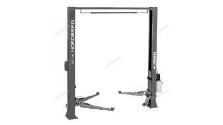 Подъемник двухстоечный 4 т, верхняя синхронизация, снятие со стопоров с одной колонны, 380 В, серый