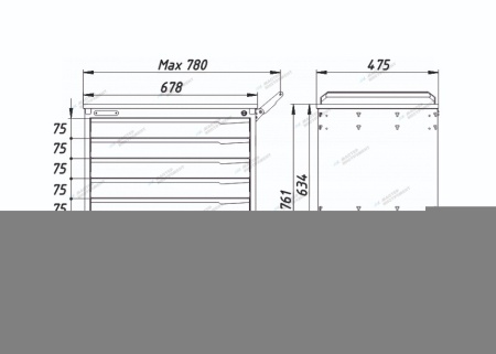 Тележка инструментальная, 6 выдвижных синих ящиков (RAL 7012/5005)