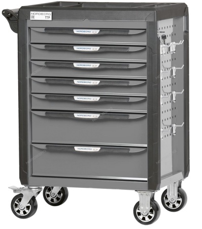 Тележка инструментальная, 7 выдвижных ящиков, с системой защиты от опрокидывания, серая