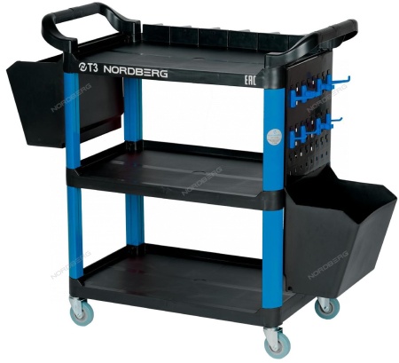 Тележка инструментальная, 3 пластиковые полки, синяя