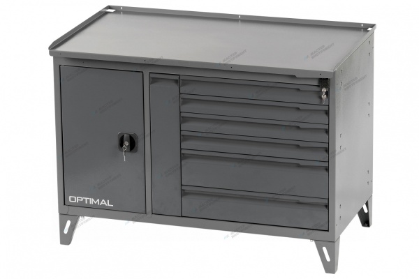 Верстак слесарный двухтумбовый, 7 серых ящиков (RAL 7012/7015)