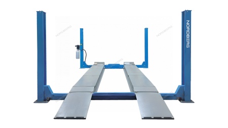 Подъемник четырехстоечный 6,5 т, с пневмогидравлической траверсой N433BA, для сход-развала, синий