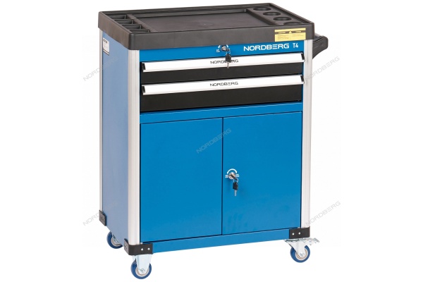 Тележка инструментальная, 2 выдвижных ящика, 2 полки с дверцами