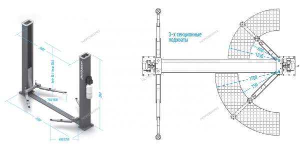Подъемник двухстоечный 4,5 т, 380 В, серый