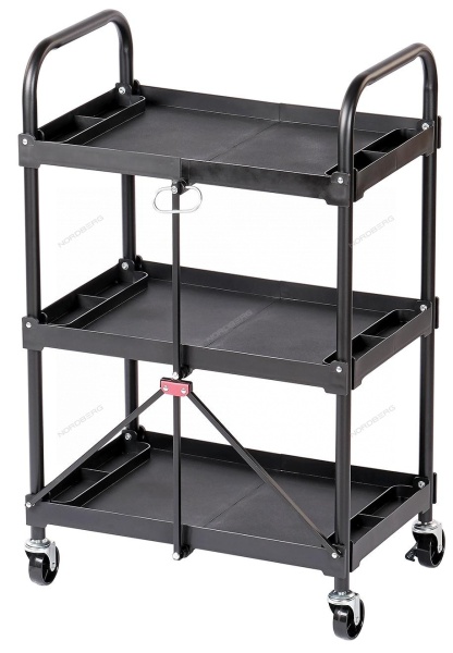 Тележка инструментальная, 3 пластиковые полки, складная
