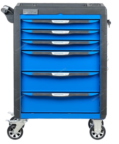 Тележка инструментальная, 6 выдвижных ящиков, с системой защиты от опрокидывания, синяя