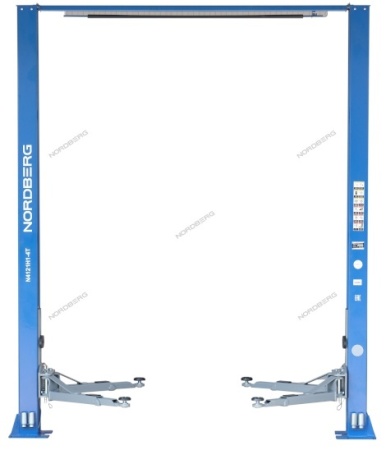 Подъемник 380V 2х стоечный 4т с верхней синхронизацией, H=4,0 м, с электростопорами (синий)