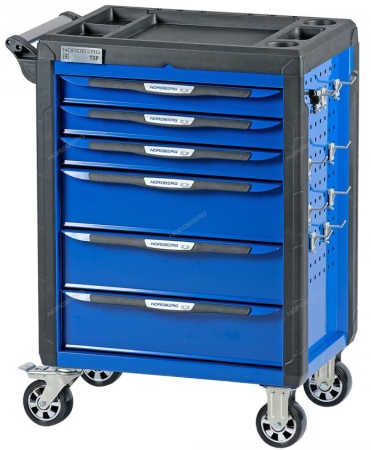 Тележка инструментальная, 6 выдвижных ящиков, с системой защиты от опрокидывания, синяя