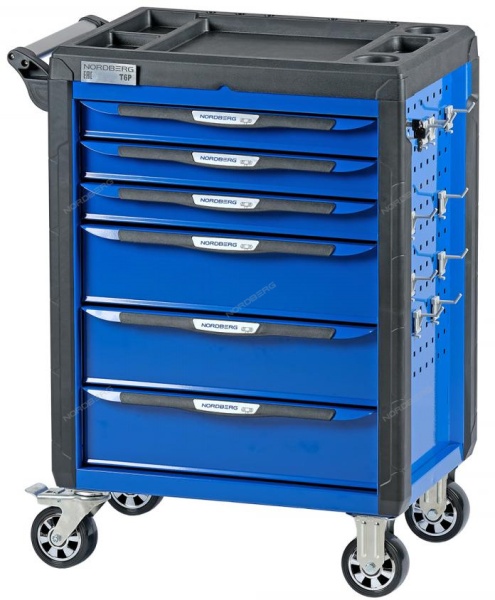 Тележка инструментальная, 6 выдвижных ящиков, с системой защиты от опрокидывания, синяя