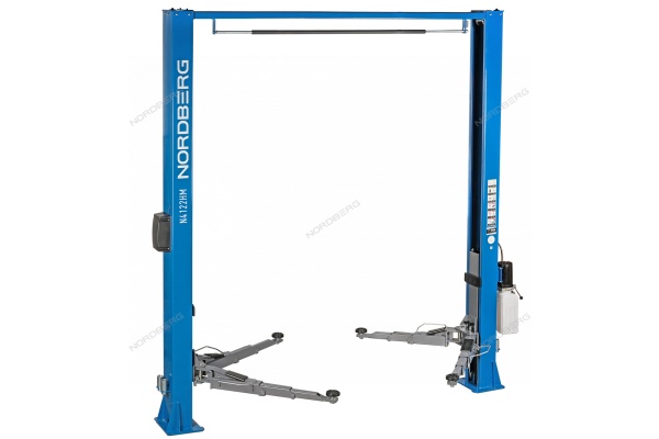 Подъемник двухстоечный 4 т, верхняя синхронизация, снятие со стопоров с одной колонны, 380 В, синий