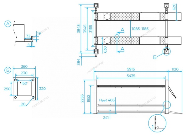 Подъемник четырехстоечный 6,5 т, для сход-развала, синий